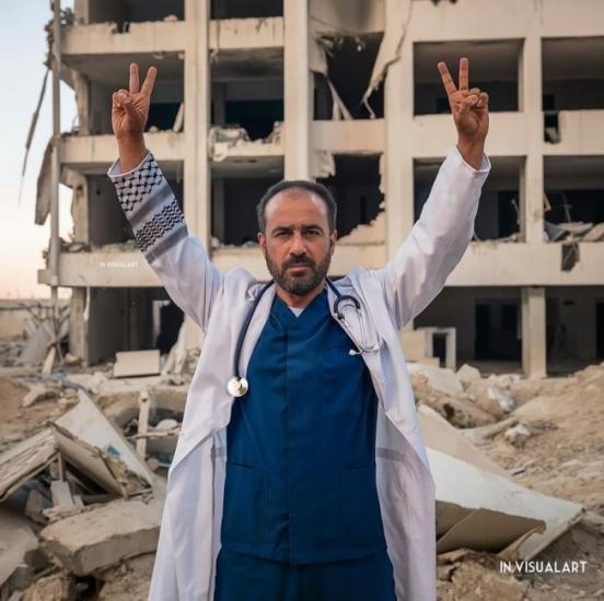 صورة عودة الدكتور محمد أبو سلمية للعمل مُولدة بالذكاء الاصطناعي والفوتوشوب